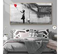 GEMMII Banksy Images d'art sur toile Impression sur toile Fille avec boule rouge Peinture Graffiti HD Image Peinture Murale Décoration de chambre moderne 80 x 160 cm Sans cadre