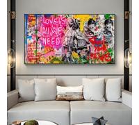 GEMMII Graffiti Street Art Banksy Impression sur Toile - Love Is All We Need Toile Peintures Affiche Impression Wall Art pour Enfants Chambre Décor 40x80cm Sans Cadre