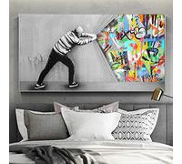 GEMMII Moderne Créatif Impression sur Toile Bansky Graffiti Coloré Street Art Affiche Et Impressions Bansky Toile Mur Art Peinture XXL 80x160cm Sans Cadre