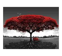 GEMMII Rouge Vie Arbre Art Impression Sur Toile Peinture Noir Et Blanc Paysage Mur Photo Moderne Décoration De La Maison Affiche Affiche XXL 50x100cm Sans Cadre