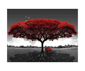 GEMMII Rouge Vie Arbre Art Impression Sur Toile Peinture Noir Et Blanc Paysage Mur Photo Moderne Décoration De La Maison Affiche Affiche XXL 60x120cm Sans Cadre