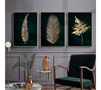 GEMMII Toile Decoration Murale XXL HD imprime mur Art plante affiches abstrait noir feuille d'or peinture photos pour salon décor 60x80cmx3 sans cadre