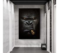 GEMMII Toile Murale XXL Singe Fumée Cigarette Drôle Affiche Animal Peinture Toile Art Imprimer Moderne Mur Photo Impressions Décor À La Maison 40x60 cm Sans Cadre