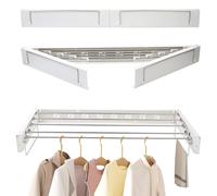 Gemsaya Étendoir à linge mural 100 cm, en acier inoxydable pliable avec 2 poignées, économiseur d'espace pour intérieur et extérieur, séchoir à linge rétractable blanc