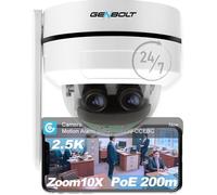 GENBOLT 2.5K PTZ Caméra Surveillance Extérieur, 2.4/5Ghz WIFI 4MP Dual Lens DC & PoE IP Caméra 10X Zoom, IK10 Anti-vandalisme