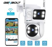GENBOLT 2.5K PTZ Caméra Surveillance Extérieur, 2.4/5Ghz WiFi Caméra IP avec Double Objectif Détection Humaine Suivi Auto DC & PoE