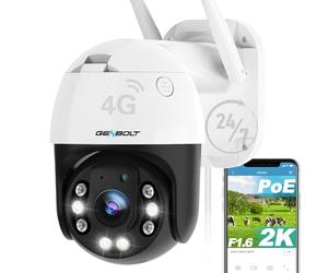 GENBOLT 2K 3G/4G LTE Caméra Surveillance Extérieure Carte Sim, 24/7 Enregistrement Camera sans WiFi à Brancher Fillare PoE Vidéosurveillance Cellulaire, Détection Humaine Nocturne Couleur Suivi Auto