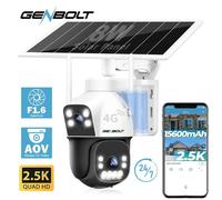 GENBOLT 3G/4G LTE 2.5K Caméra Surveillance Solaire Extérieure sans Fil, Enregistrement 24/7 8W 15600mAh Caméra Double Objectif