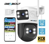 GENBOLT 3G/4G LTE Camera de Surveillance Exterieure sans WiFi, Double Objectif avec Carte Sim, 24/7 Enregistrement Continu PoE PTZ