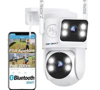 GENBOLT PTZ Caméra Surveillance Extérieur, 2.4/5Ghz WiFi Caméra IP avec Double Objectif & Double Vue, Vision Nocturne Couleur, Détection Humaine,Suivi Auto (DC & PoE)