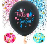 Gender Reveal Ballon Noir, 36 Pouces "Fille ou Garcon" Ballon avec Confettis Roses et Bleus, Ballons de Révélation du Annonce Sexe, Décorations pour Baby Shower