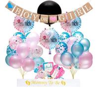 Gender Reveal Party Decoration Baby Shower Boy or Girl Bannière Ballon Révélation Genre Confettis Bleu et Rose Photo Booth