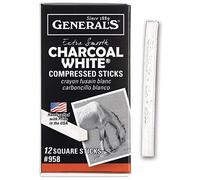 GENERAL PENCIL GP958W Lot de 12 barres de charbon comprimé Blanc