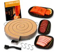 Générateur (30 cm)/Serpentin XL de Fumée Froide Fumoir - Acier Inoxydable | 4 Crochets + Brosse. Jusqu'à 10-12h de Fumée. Fumage à Froid : Poisson, Viande, Fromage, Charcuterie. Guide PDF à Télécharger