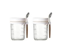 Generchin 2 Pièces Récipient de Tasse de Déjeuner Pot de Farine D'Avoine Hermétique avec Couvercle et Cuillère Tasse de Farine D'Avoine Portable pour Salades Céréales Haute Qualité Blanc
