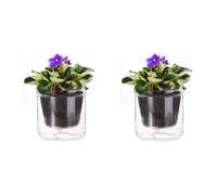 Generchin 2X Pot à Arrosage Automatique de 10 Cm, Pot de Violette Africaine, Jardinière en Verre à Arrosage par Le Bas pour Plantes D'Intérieur et Propagation