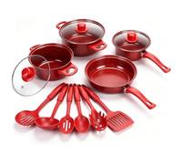 Generchin Batterie de Cuisine Ensemble 13 pièces antiadhésives Cuisson Noir | Corps en fonte avec revêtement sans , portable et léger, couvercles en verre aérés pour cuisson pratique en extérieur.