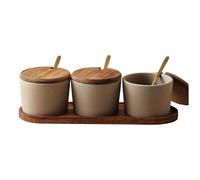 Generchin Bocaux épices en céramique Minimaliste Pratique Céramique | Design minimaliste qui s’intègre à les styles; couvercles en bois lavables; parfait pour sel, poivre, thé et herbes.