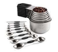 Generchin Ensemble de 16 Tasses et Cuillères à Mesurer Magnétiques en Acier Inoxydable, 7 Tasses Robustes, 8 Cuillères Double Face avec Niveleur Noir