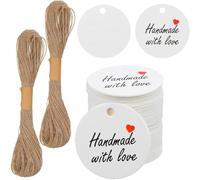 Generchin Gift Tags Handmade White Round 3cm, Pre-Drilled, String Ready Set | white cardstock ensures tags resist creasing, tearing, and bending during handling and shipping for safe stacking