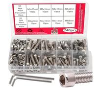 Generchin Kit D'Assortiment 240 Vis et Écrous Hex M3-M6 en Acier Inoxydable | Comprend un ensemble de boulons, écrous, rondelles plates et rondelles élastiques M3 à M6 pour besoins.