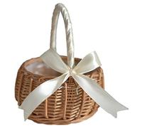 Generchin Panier à Fleurs Tissé Panier de Rangement en Rotin Panier à Main de Fille de Fleur Panier à Fleurs Fait à la Main avec Noeud, S