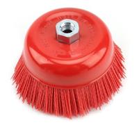 Generchin Pinceau Nylon 125mm M14 Polissage Métal | Brosse nylon abrasive de 125 mm avec filetage M14 pour polir et ébavurer le métal, efficace sur les surfaces métalliques.