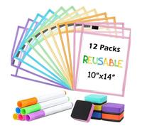 Generchin Pochettes effaçables à sec Imperméable Écriture A4 | Ouverture supérieure et œillet central facilitant le changement de feuilles, et bords colorés.