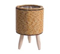 Generchin Vintage Imitation Rotin Tissé Étagère à Fleurs Jardinières Panier de Rangement Fait à la Main avec Pieds en Bois Support de Pot de Plante Facile à Installer, E
