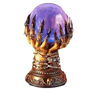 Generic Boule de Cristal Plasma Clignotante avec Mains de Sorcière, Plate-Forme Gothique, Orbe en Verre Brillant pour Décoration de Fête d'halloween (Brun)