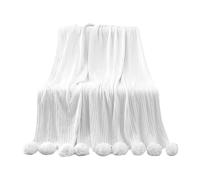 Generic Couverture Canapé Tricotée Jeté Plaid de Lit Douceur En Coton Léger Style Élégant avec Pompons Adaptée à La Maison Salon Chambre Bureau Ferme, Blanc