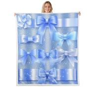 Generic Couverture polaire Sherpa avec nœud bleu royal pour lit double 152 | Couverture sherpa mignonne style princesse avec nœud papillon en ruban de soie pour petites filles, douce et confortable pour