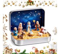 Generic Crèche de Noël en étain pour diorama miniature pour bibliothèque | Toile de fond étoilée en métal à couvercle rabattable, décor de vacances Portable à collectionner