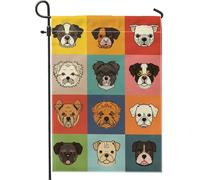 Generic Drapeau de jardin coloré avec visages de chien, décoration extérieure d'été, drapeau de cour double face de style pop art pour décoration de fête de vacances, 30,5 x 45,7 cm