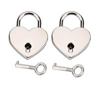 Generic Ensemble de Cadenas en Forme de Cœur, 2 Pièces, Serrure à clé Squelette Classique pour Bagages, Journaux, Boîte à Bijoux, Métal Argent 30x39x6mm