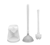 Generic Ensemble Piston et Brosse de Toilette 2 en 1, Outils de Nettoyage en Profondeur pour Salle de Bain avec Support, Poignée Ergonomique Blanche de 39.5cm