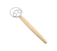 Generic Fouet à Pâte Danois en Acier Inoxydable, Mélangeur à Pain Robuste et Antirouille pour Boulanger Professionnel, Manche en Bois, Cuisine (Fouet à 2 yeux et grattoir)