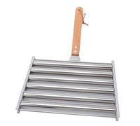 Generic Hot Dog Roller Griller Poignée en Bois Confortable BBQ Support à Saucisses pour la Cuisson en Plein Air en Acier Inoxydable 5 capacité