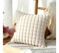 Generic Lot de 1 housse de coussin en fausse fourrure pelucheuse pour salon, canapé et lit - Motif grille - Beige - 43,2 x 43,2 cm