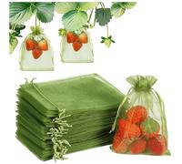 Generic Lot de 100 sacs de protection pour fruits 15,2 x 20,3 cm + 20,3 x 30,5 cm Couverture filet pour fruits verts avec cordon de serrage, barrière de protection contre les ravageurs pour raisins
