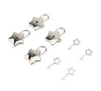 Generic Lot de 4 Mini Cadenas en Métal pour Coffre au Trésor, avec Clés pour Boîtes à Bijoux et Agendas, Design élégant en Forme D'étoile (SILVER)