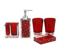 Generic Lot de 5 Accessoires de Salle de Bain en résine avec Porte-Savon, Distributeur, Porte-Brosse à Dents et gobelet, Rouge