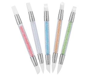 Generic Pinceau à Ongles Doux à Double Pointe pour Sculpter et Gaufrer pour la Maison/salon de beauté, Lot de 5 Pinceaux de Manucure en Silicone Vert/orange/blanc/rose/bleu