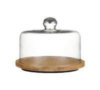 Generic Présentoir à Gâteau Plateau Rotatif avec Cloche En Verre Support à Gâteau Plateau à Fromage Plateau de Service En Bois Convient pour Fête Mariage Anni, 18x22cm