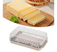 Generic Récipient -Beurre en Acier Inoxydable avec Couvercle Transparent pour un Stockage Facile du Beurre dans la Cuisine (Boîte à découper grille à (fond blé)