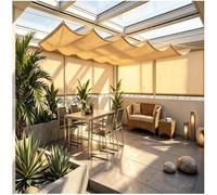 Generic Store de Véranda 200x500cm Voile d'ombrage Coulissante en Vague Kit Complet avec Corde,Heavy Duty 230g/m² Tissu Oxford Anti-UV,Brise-Soleil sans Perçage,Sable