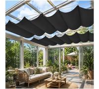 Generic Store de Véranda 200x500cm Voile d'ombrage Coulissante en Vague Kit Complet avec Corde,Heavy Duty 230g/m² Tissu Oxford Anti-UV,Brise-Soleil sans Perçage,Noir