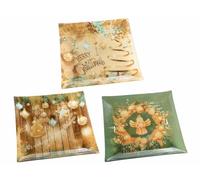 Generico Assiettes de Noël carrées en Verre décoré, aptes au Contact Direct avec Les Aliments, Lot de 3 pièces, cm 25 x 25 H, pour la Cuisine et la Table