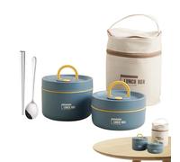 Generico Boîte à déjeuner isotherme - Boîte à goûter empilable pour la | Inox | Boîte alimentaire isotherme de 13,5 x 24 cm avec sac à déjeuner, ensemble de couverts portables, boîte de rangement