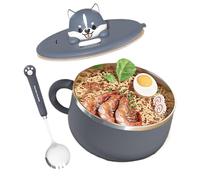 Genérico Bol à nouilles instantané avec cuillère en acier inoxydable avec isolation thermique - Set avec couvercle - Pour cuisine, université, résidence, appartement, salle à manger et étudiants